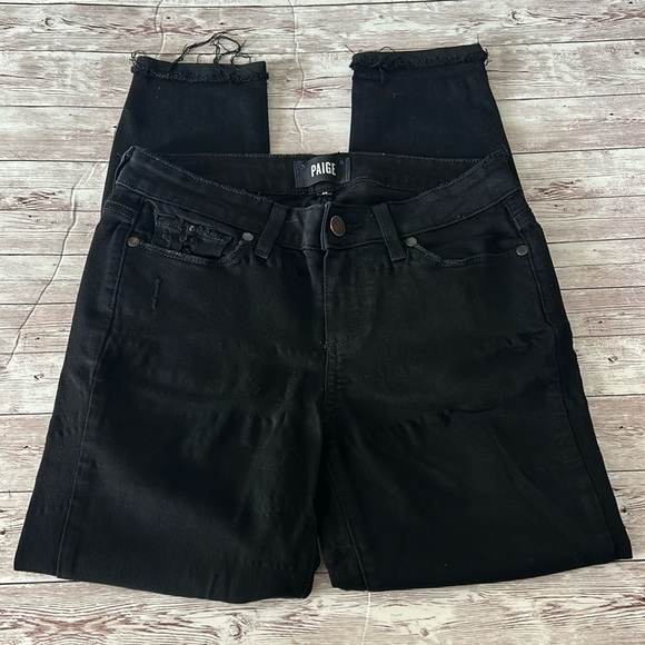 Paige Verdugo Distressed Crop Raw Hem Ripped Knees Midrise Skinny Jeans - Picture 3 of 13